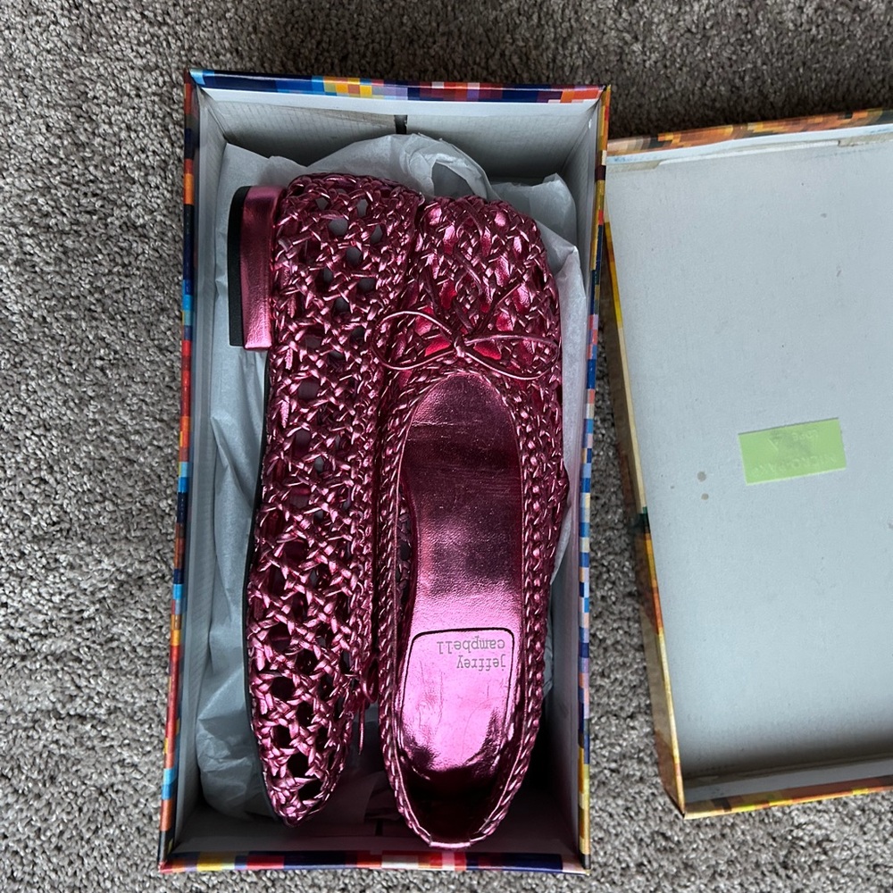 New Jeffrey Campbell Leather Weave-Me Flats Pink Metallic - Picture 2 of 4